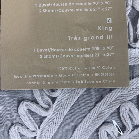 Melange Home King Gray Padma Embroidered Cotton Duvet 3-Piece Set - Picture 7 of 7